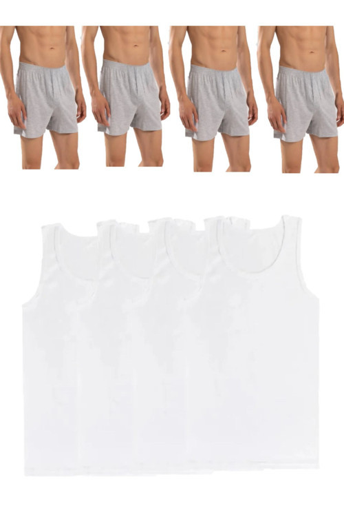 8'Li Erkek Penye Havlu Bel Boxer Ve Atlet (4 Atlet 4 Boxer)