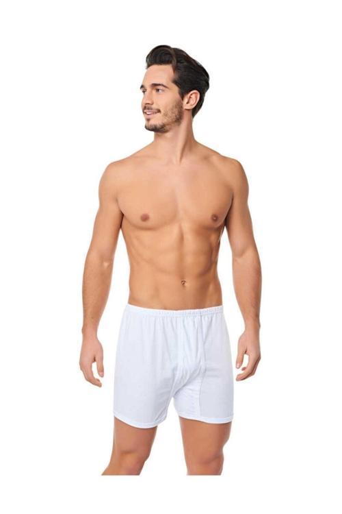 3 Adet Nazar Yıldız Erkek Paçalı Külot Boxer - Beyaz