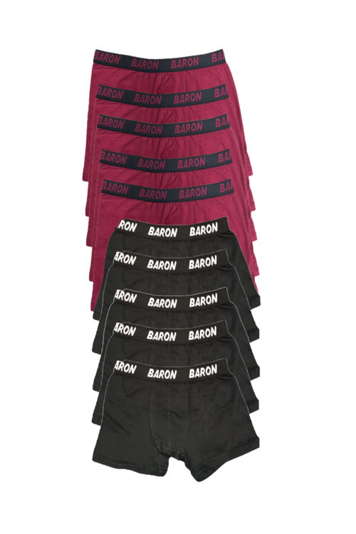 10 Adet Ekonomik Likralı Boxer Short Siyah-Bordo