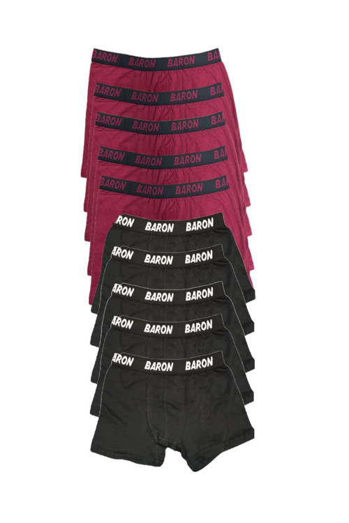 10 Adet Ekonomik Likralı Boxer Short Siyah-Bordo