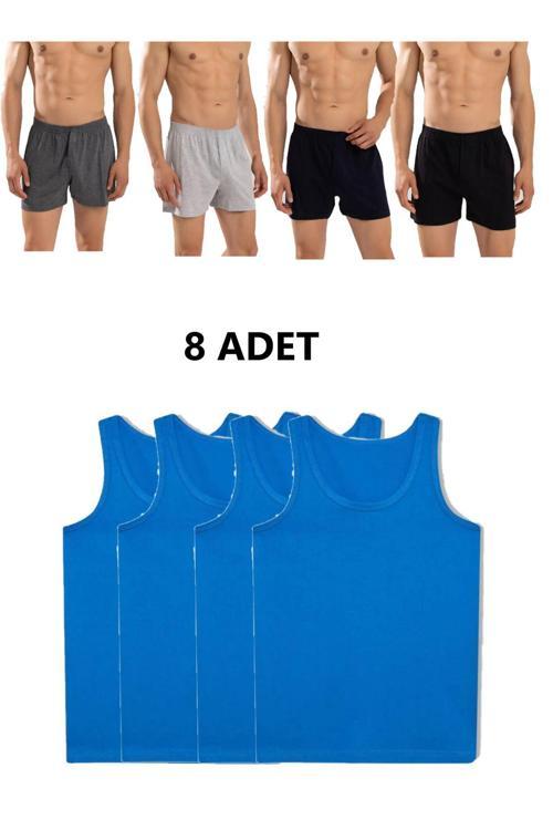 8'Li Erkek Penye Havlu Bel Boxer Ve Atlet (4 Atlet 4 Boxer)