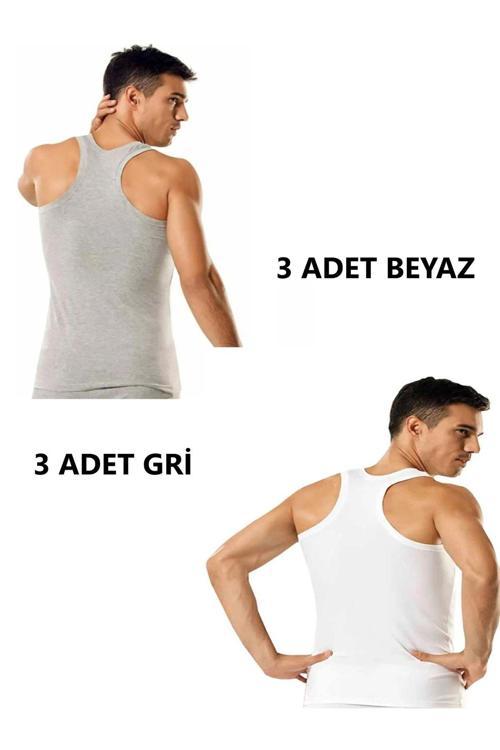6'Lı Erkek Gri Beyaz Ribana Sporcu (Rambo) Atlet %100 Pamuk