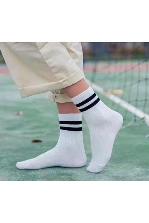 4'Lü Pamuklu Unisex Beyaz Tenis Spor Kolej Çorap