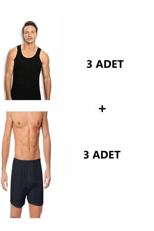 Erkek 6'Lı Paket Pamuk Paçalı Külot Ve Atlet