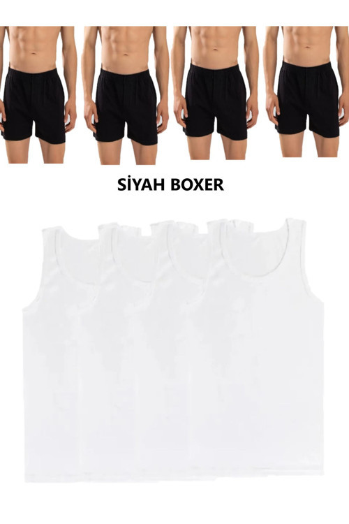 8'Li Erkek Penye Havlu Bel Boxer Ve Atlet (4 Atlet 4 Boxer)