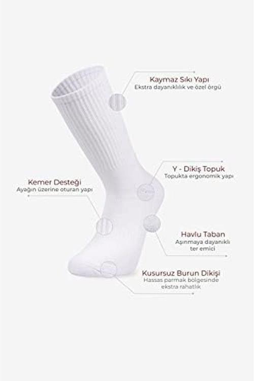 Fitilli Beyaz Unisex Soket Tenis Çorap 4'Lü Ekonomik Paket