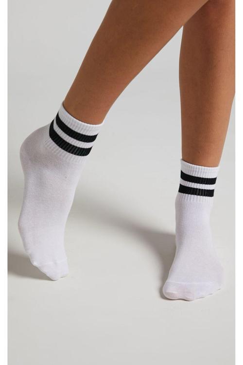4 Çift Unisex Siyah Beyaz Çizgili Kolej Çorap