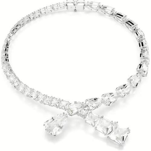 Kolye Matrix necklace, Mixed cuts, White, Rhodium plated