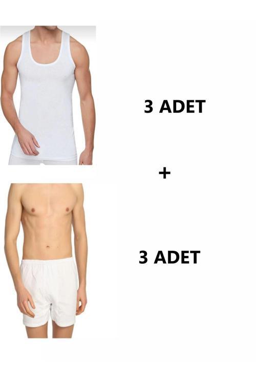 Erkek 6'Lı Paket Pamuk Paçalı Külot Ve Atlet