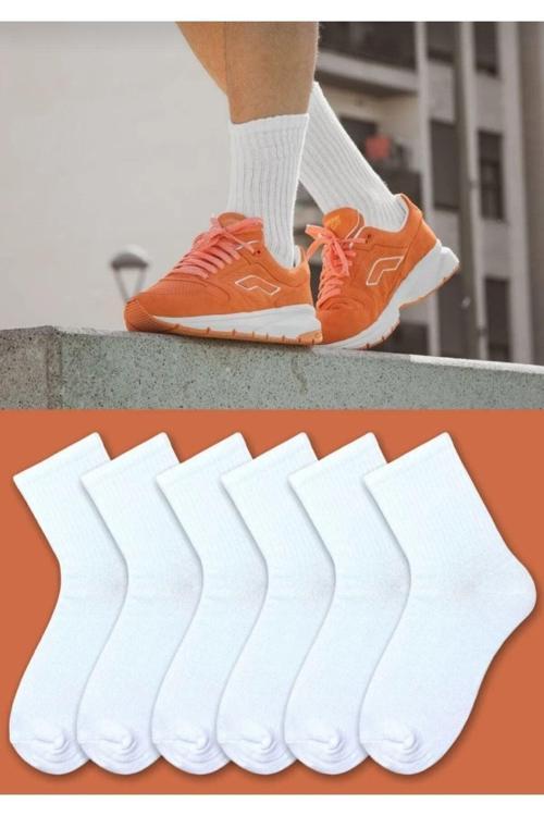 6'Lı Tenis Boy Desensiz Beyaz Çorap Seti