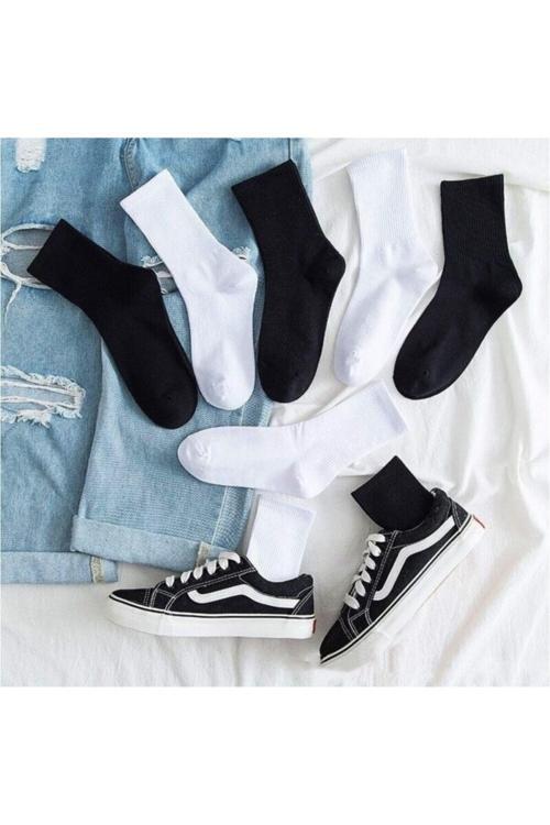 6 Çift Ekonomik Paket Erkek Kadın Unisex Çorap Soket Uzun Tenis Corap Renkli Desenli Kolej Çoraplar