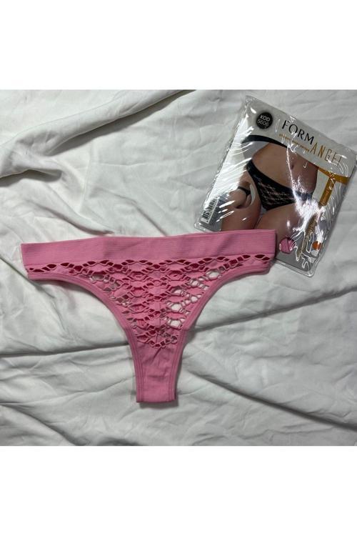 Kadın Dikişsiz Desenli Pembe Tanga Külot Tekli Paket