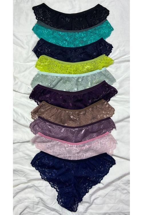 Kadın Renkli Dantelli Bikini Külot 10'Lu Paket