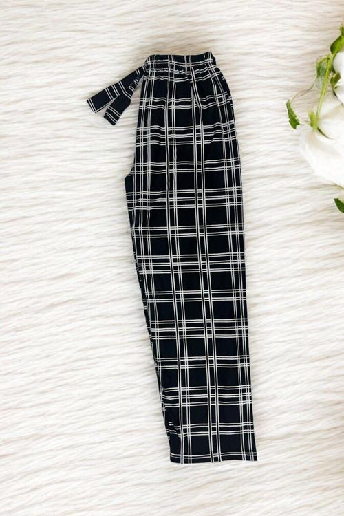 Kurdeleli Ekose Kadın Pijama Altı Süet Kumaş