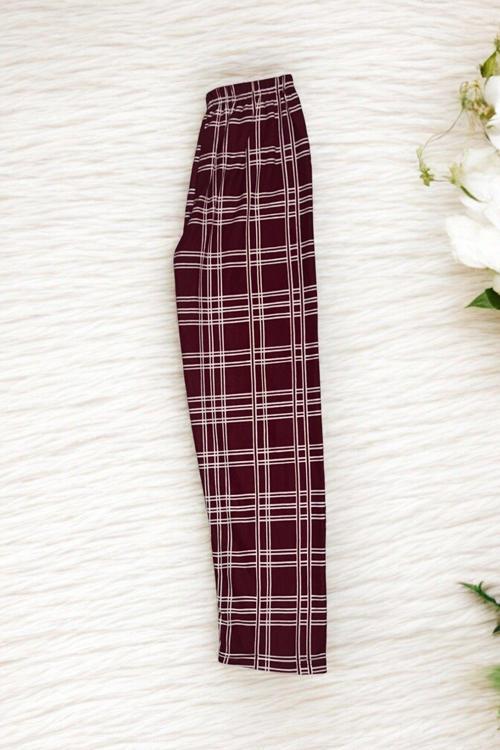 Kurdeleli Ekose Kadın Pijama Altı Süet Kumaş