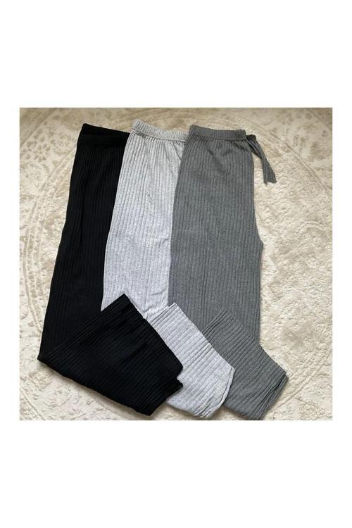 3'Lü Paket Kadın Kışlık Kalın Fitilli Kaşkorse Pijama Altı Eşofman Altı Cepsiz Gfs