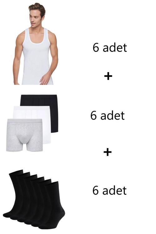 18'Li Çamaşır Seti Atlet Boxer Çorap