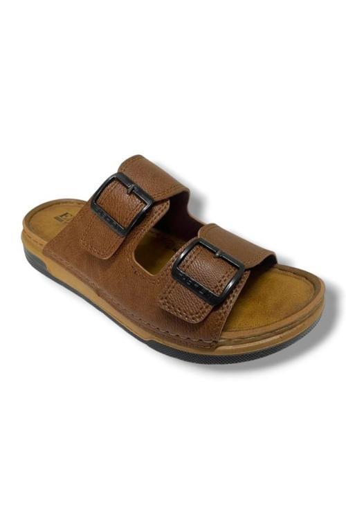 M253-0202-25 Deri Anatomik Soft Çift Bant Erkek Terlik