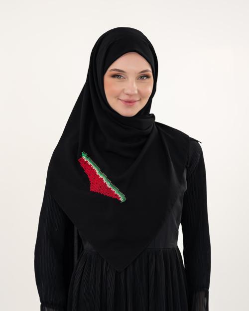 Polyster Siyah Rengi Şal Filistin Haritası Karpuz Renkler İle Nakışlı S100033