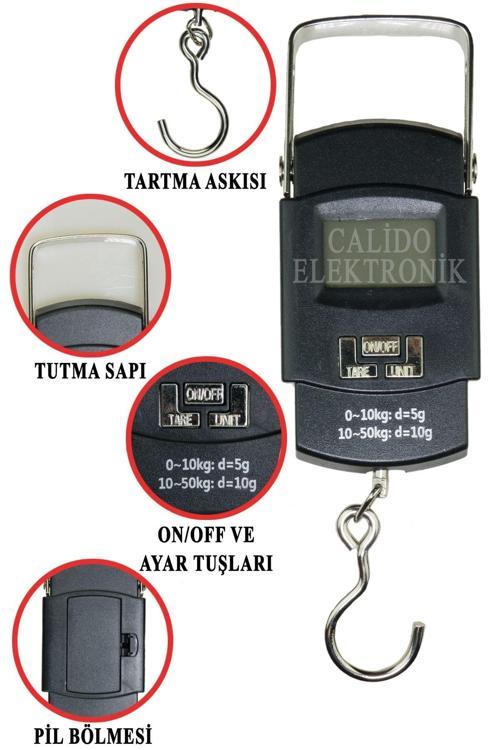 El Kantarı 50 Kg Kapasiteli Portatif Kancalı El Tartısı Dijital Lcd Ekranlı Pilli Kantar Tartı Hassa