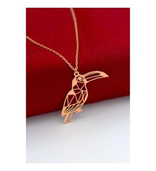 925 Ayar Gümüş Rose Altın Kaplama Origami Tukan Kuşu Kolye