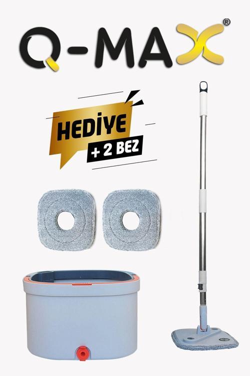 Kirli İle Temiz Suyu Ayıran Kare Döner Başlıklı Yedek+2 Mikrofiber Mop Bez Hediyeli Vilada Kova Seti