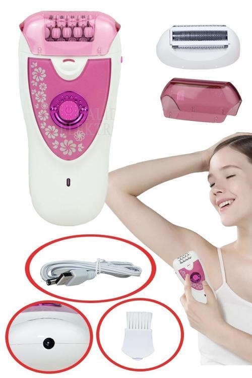 Islak Ve Kuru Kullanım Epilasyon Aleti Şarjlı Taşınabilir Tüy Alma 2 In1 Epilatör Cihazı Pembe