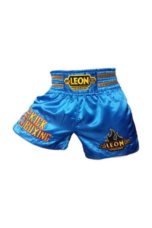 Leon Kick Boxing Nakışlı Profesyonel Kick Boks Şortu Mavi
