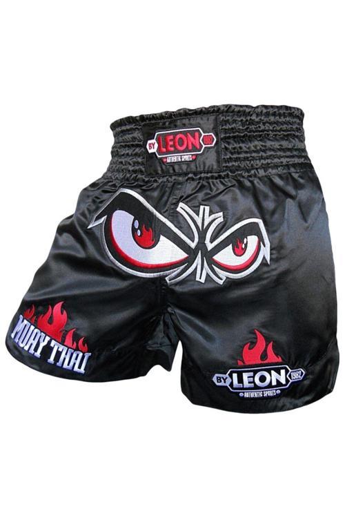 Unisex Siyah Leon No Fear Nakışlı Profesyonel Muay Thai Ve Kick Boks Şortu