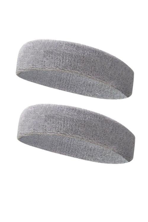 2 Adet Sporcu Havlu Kafa Bandı, Alın Ter Bandı Headband Gri