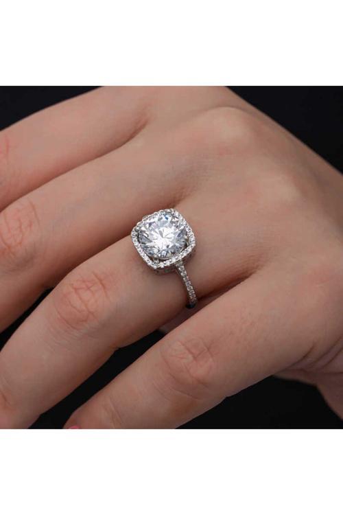 Gümüş Kare Montür Tek Taş Kadın Yüzük