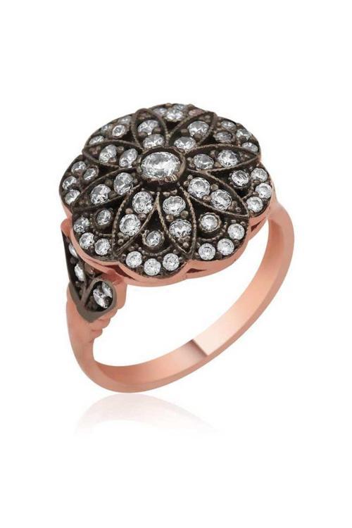 Gms Elmas Montür Çiçek Gümüş Yüzük