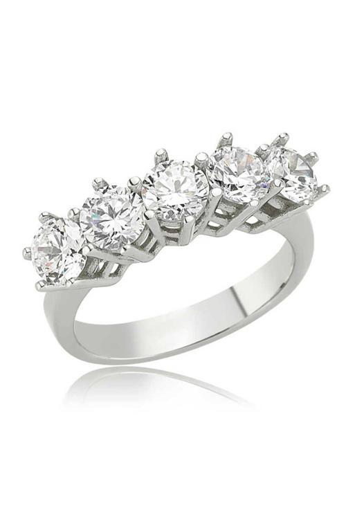 Gümüş Işıklı Kutulu 5 Taş Kadın Yüzük