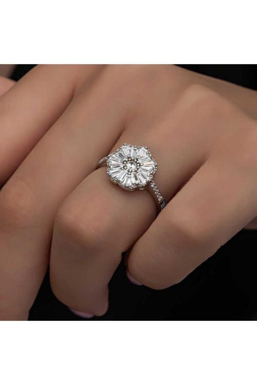 Gümüş Baget Taşlı Kadın Yüzük