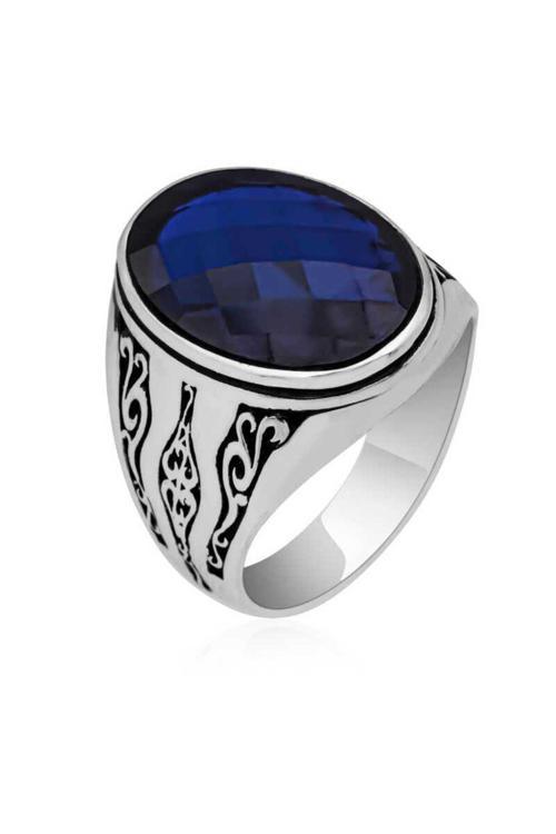 Gümüş Mavi Zirkon Taşlı Erkek Yüzük