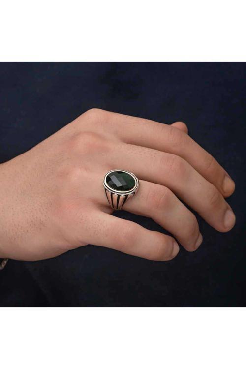 Gümüş Siyah Zirkon Taşlı Erkek Yüzük