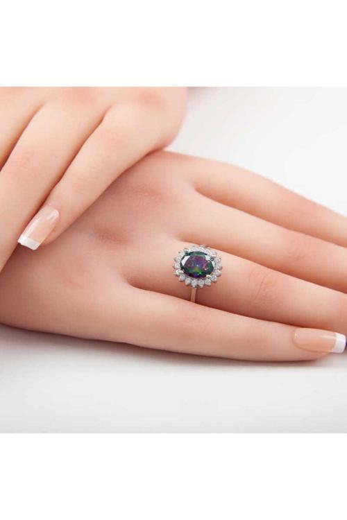 Gümüş Mistik Topaz Taşlı Oval Kadın Yüzük
