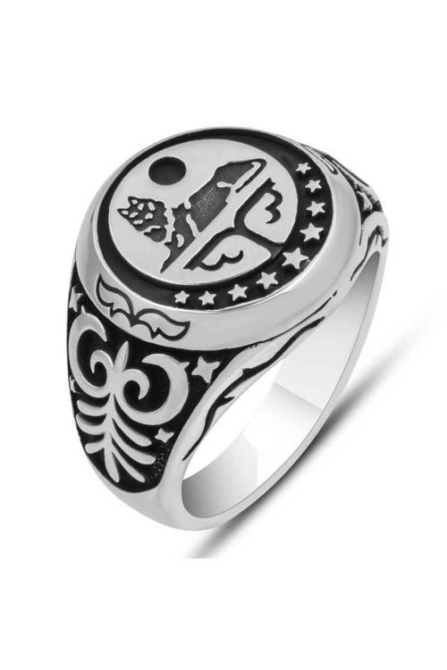 Gümüş Kurt Motifli Erkek Yüzük