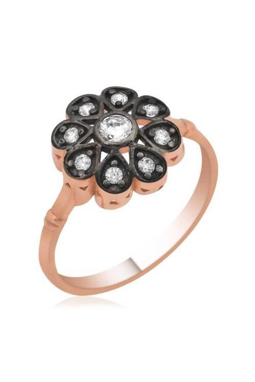 Gümüş Rose Elmas Montür Çiçek Yüzük