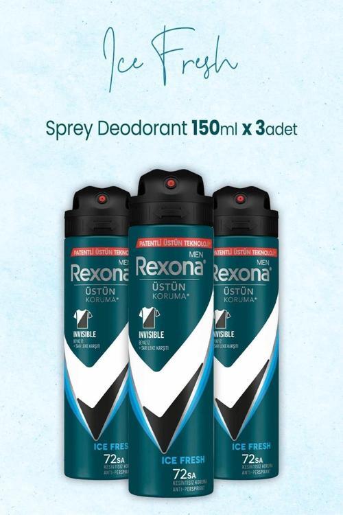 Men Invisible Ice Fresh Erkek Sprey Deodorant 3 X 150 ml
