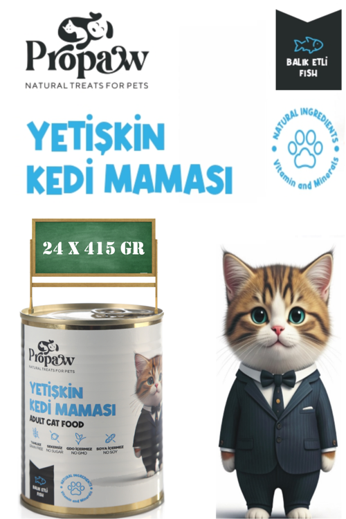 Kedi Yaş Mama Konserve Jöleli Premium Parça Etli Balıklı Yemek Besleyici Tahılsız İçerik 24 x 415 gr