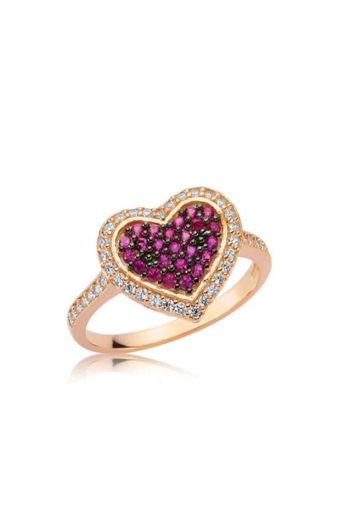 Gümüş Pembe Kalpli Kadın Yüzük