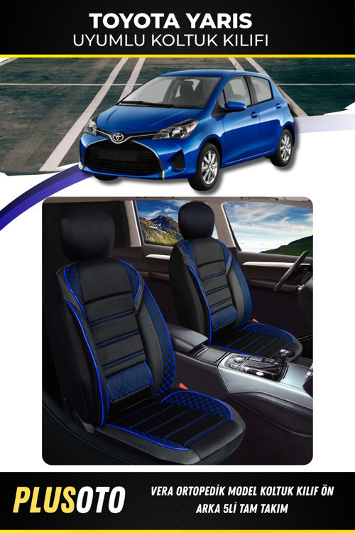 Toyota Yarisuyumlu Vera Serisi Siyah Mavi Oto Koltuk Kılıfı 5Li Takım Set M-1032