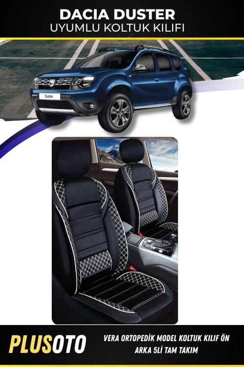 Dacia Dusteruyumlu Vera Serisi Siyah Beyaz Oto Koltuk Kılıfı 5Li Takım Set M-118