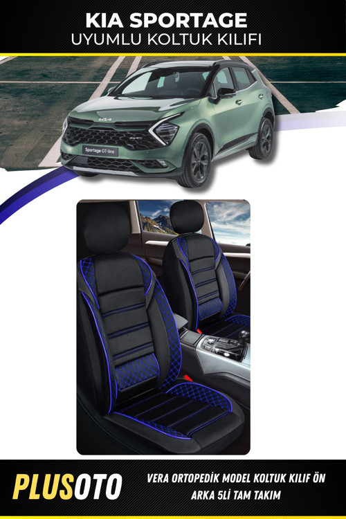 Kia Sportageuyumlu Vera Serisi Siyah Mavi Oto Koltuk Kılıfı 5Li Takım Set M-492