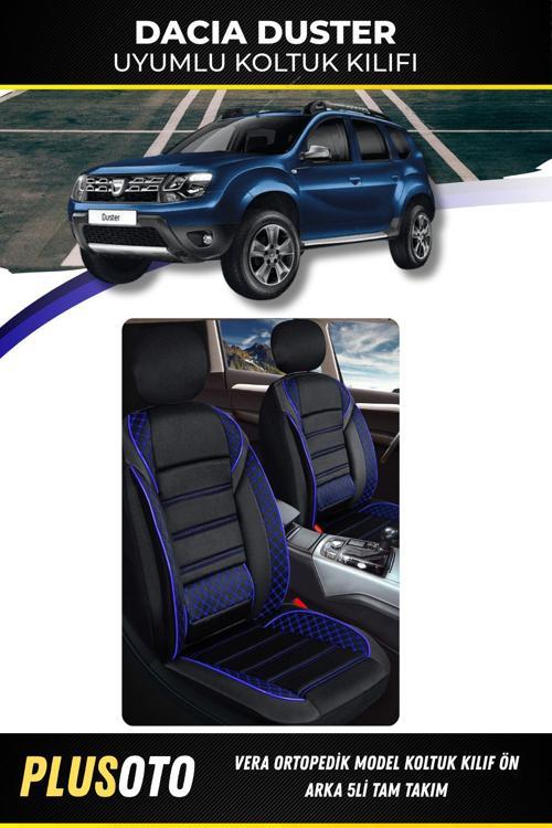 Dacia Dusteruyumlu Vera Serisi Siyah Mavi Oto Koltuk Kılıfı 5Li Takım Set M-120