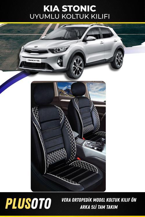 Kia Stonic Uyumlu Vera Serisi Siyah Beyaz Oto Koltuk Kılıfı 5Li Takım Set M-496