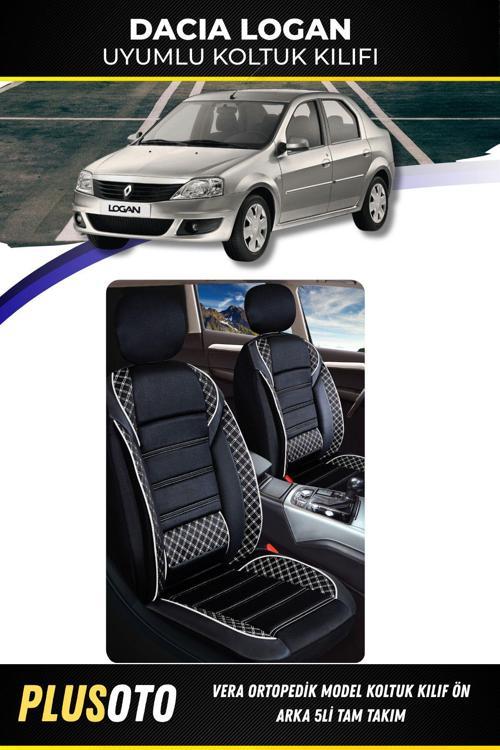 Dacia Logan Uyumlu Vera Serisi Siyah Beyaz Oto Koltuk Kılıfı 5Li Takım Set M-124