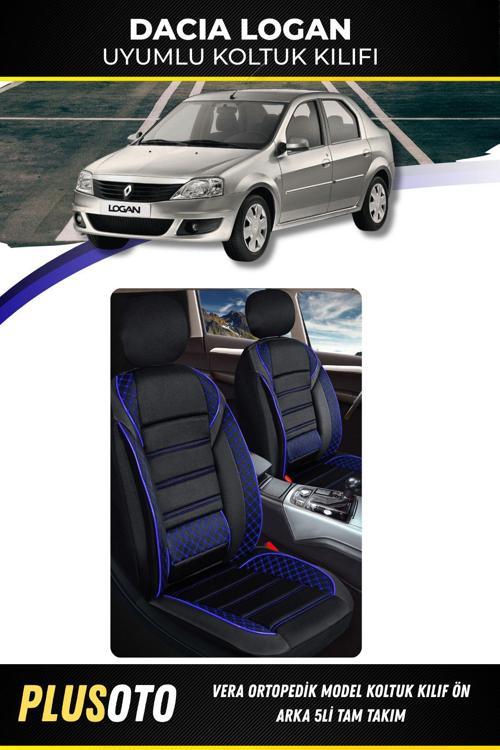 Dacia Logan Uyumlu Vera Serisi Siyah Mavi Oto Koltuk Kılıfı 5Li Takım Set M-126