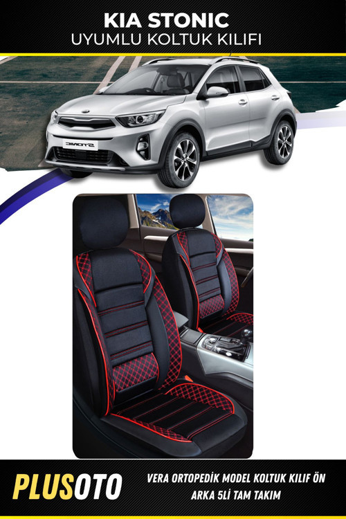 Kia Stonicuyumlu Vera Serisi Siyah Kırmızı Oto Koltuk Kılıfı 5Li Takım Set M-497